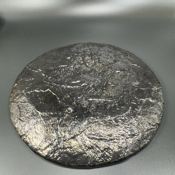 Vintage JSG Oceana Art Glass Metallic Black Texture Glass Dish Plate 9inch Wide - Picture 8 of 14